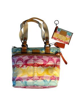 Coach Hampton Multicolor Signature Canvas Tote and Wallet Set 11755